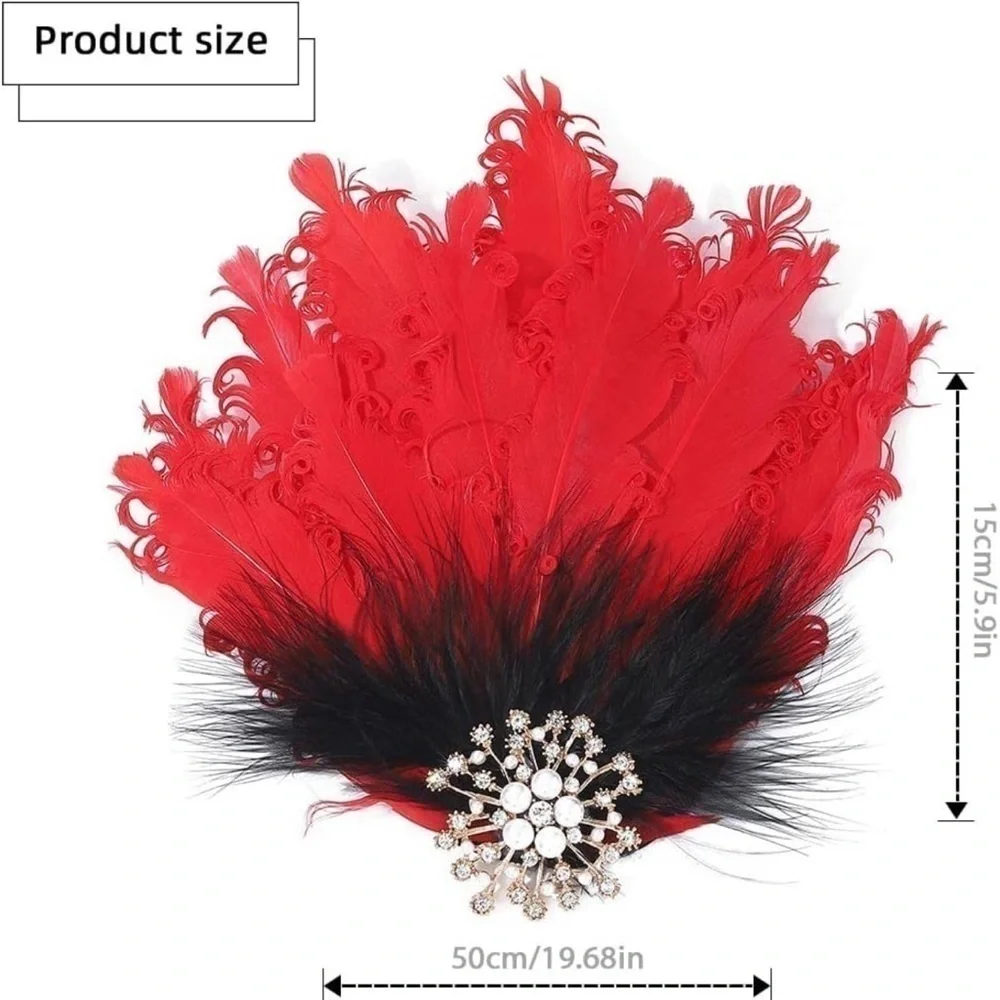 1920s Flapper Headpiece Feather Hair Clip Crystal Gatsby Headband Prom Party Hea